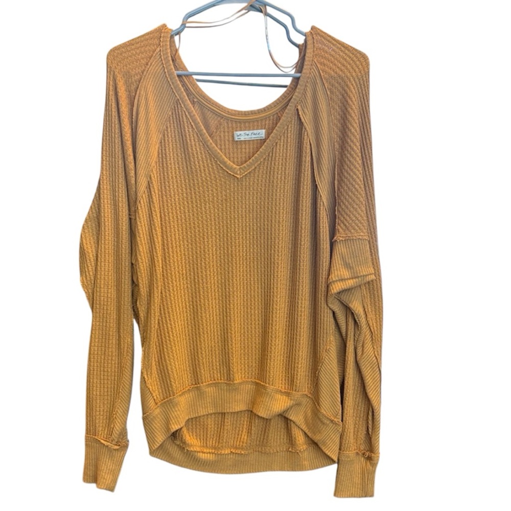 Free People We The Free Waffle Knit Thermal Top Boho Oversized Fall